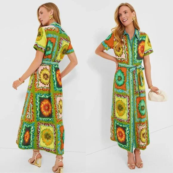 Alemais Disco Daisy Green Yellow Floral Belted Maxi Shirtdress Size AU 8 US 4 - Picture 13 of 16